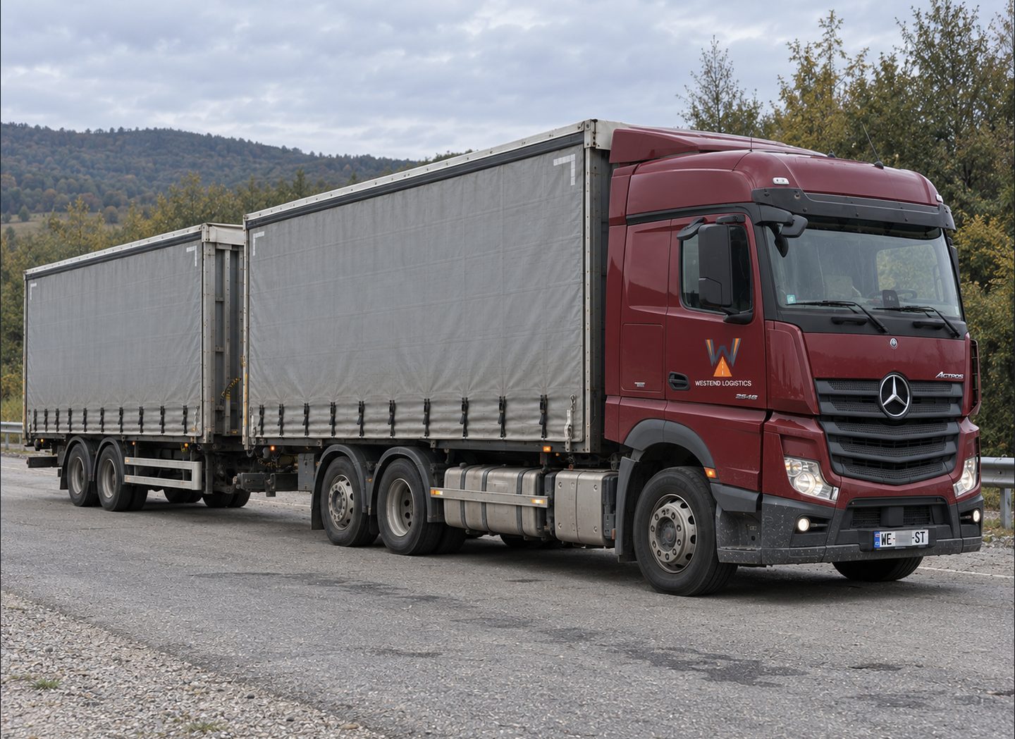 Mercedes-Benz Actros 2548, сцепка, до 120 м³, грузовик Westend Logistics на грузинских номерах
