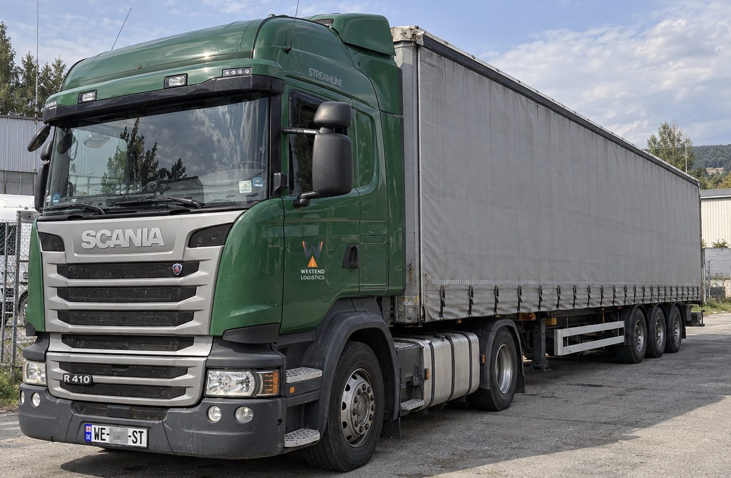Scania R410, тягач + шторный полуприцеп, грузовик Westend Logistics на грузинских номерах