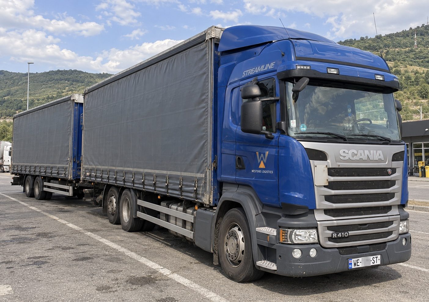 Scania R410, сцепка, до 120 м³, грузовик Westend Logistics на грузинских номерах