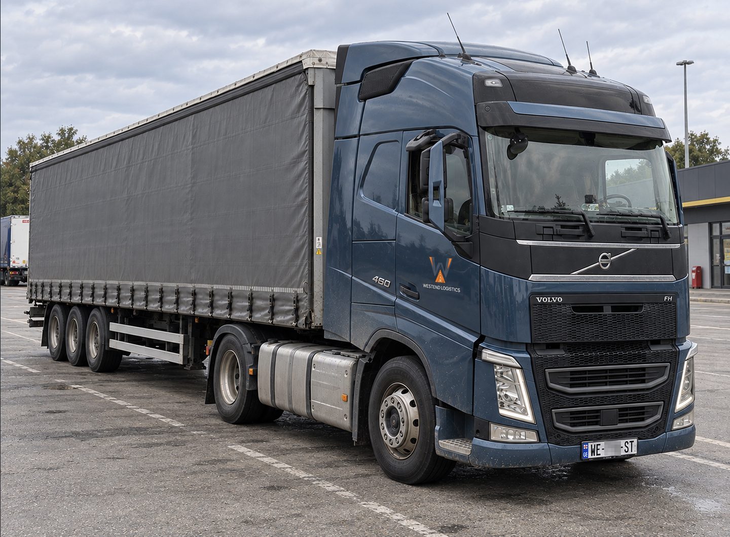 Volvo FH 460, тягач + шторный полуприцеп, грузовик Westend Logistics на грузинских номерах